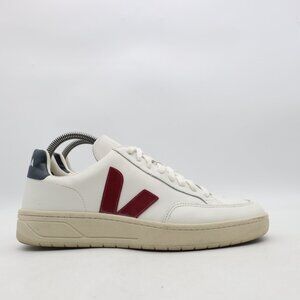 Veja V-12 Low Top Men's Size 8 Extra White & Burgundy Leather Casual Sneakers